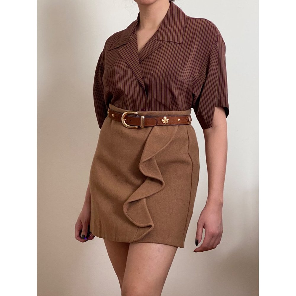 J. Crew Brown Diagonal Ruffle Accent Mini Skirt (S-2)